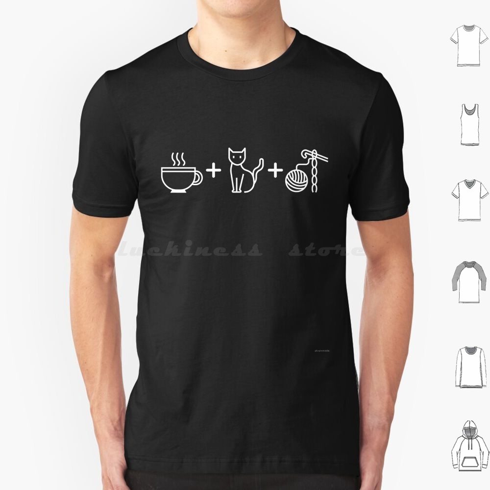 Coffee Tea Knits - Café, chats et Crochet-noir t-shirt coton
