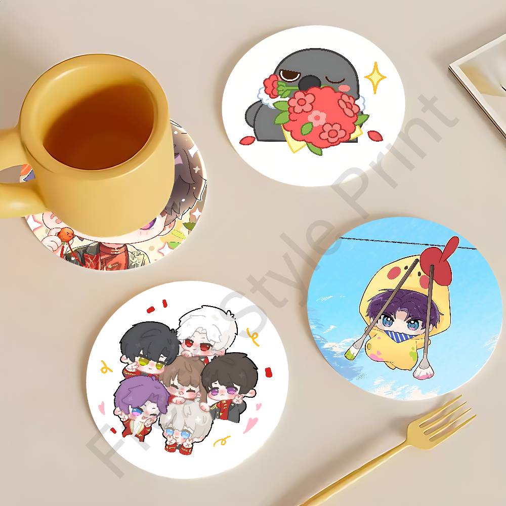 Coffee Tea Love - Sous-verres ronds en bois Chibi L-Love