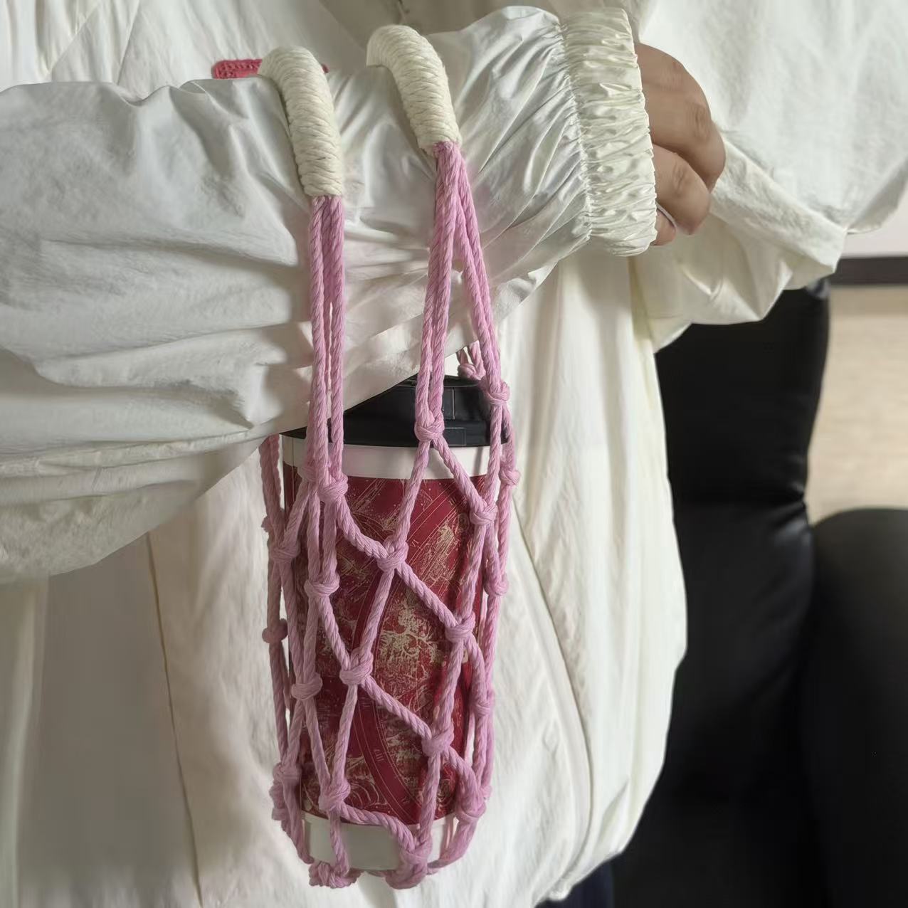 Coffee Tea Knits - Sac porte-gobelet en macramé fait main,
