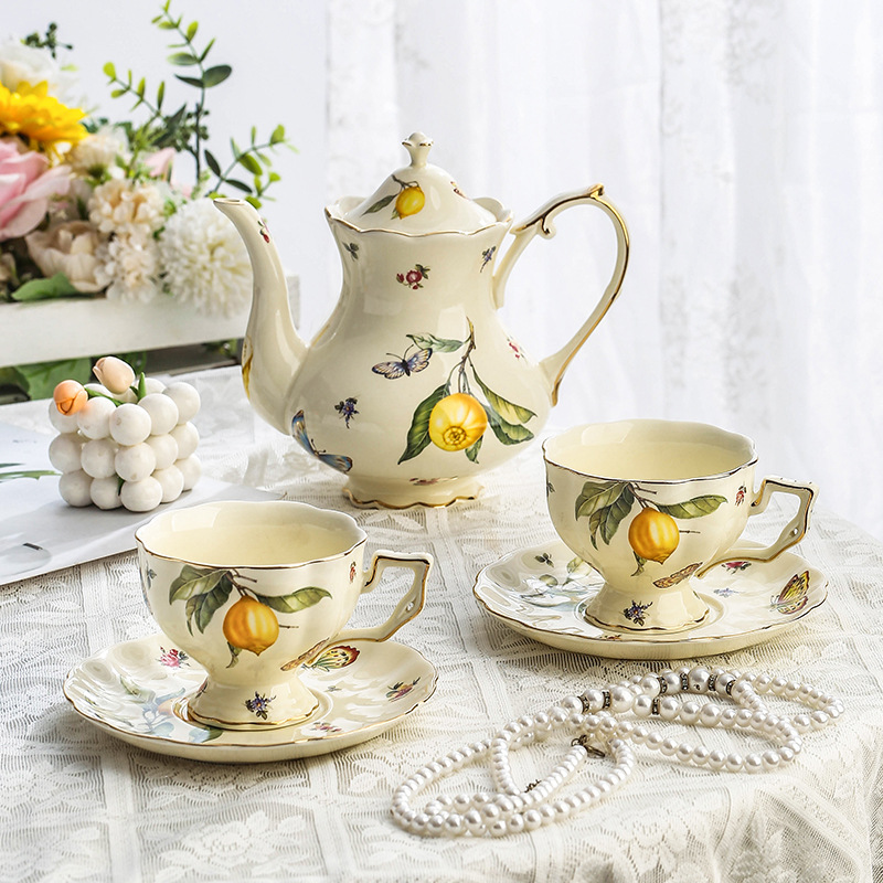 Théière au citron Vintage, ens - Espresso Cup Saucer avis et prix